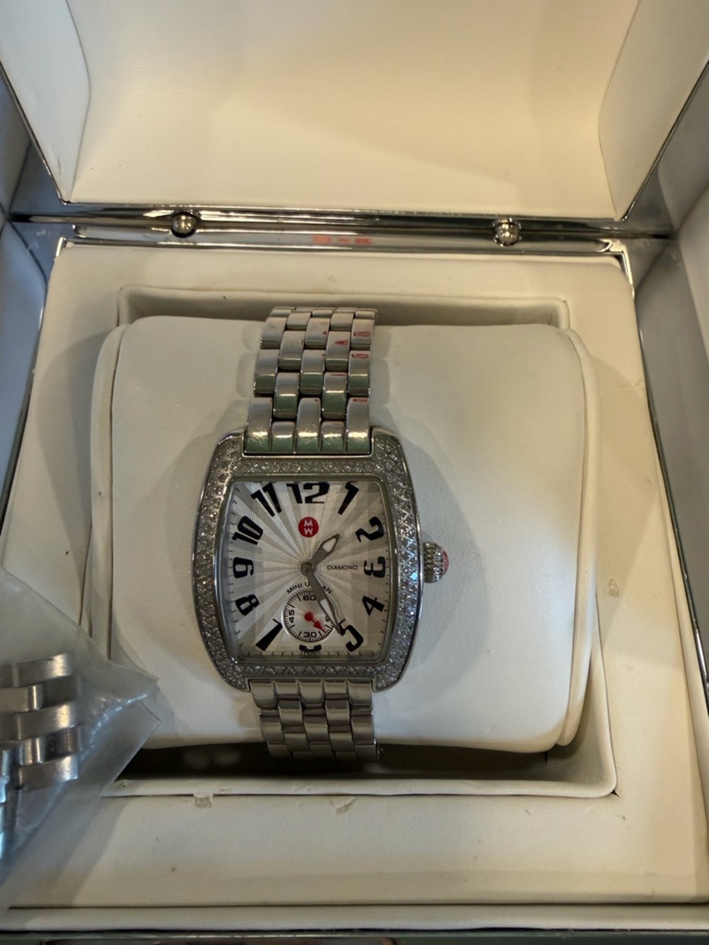Michele Stainless Steel Diamond-Accent Silver Watch with White Dial